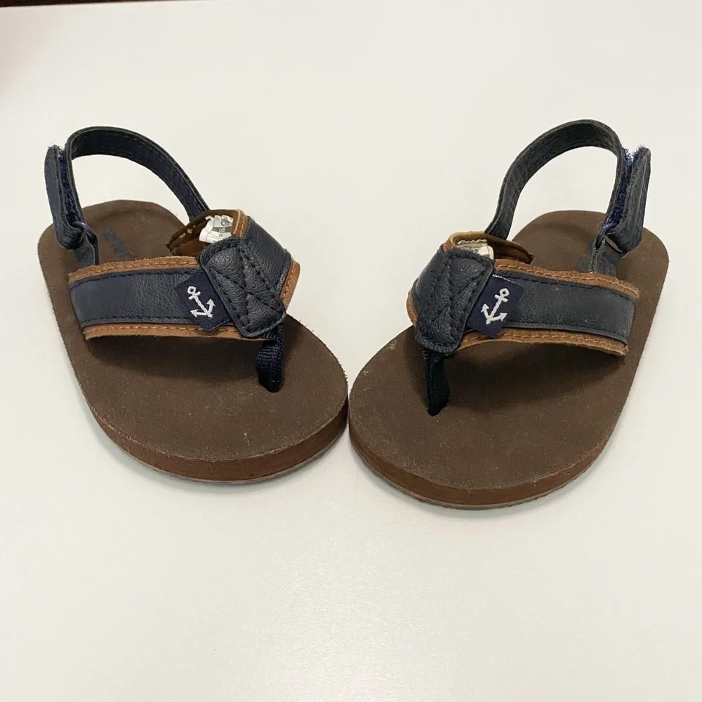 Carters Darius‎ Toddler Flip Flops Brown Navy Anchor Sandals V_CS21U06H Size 6